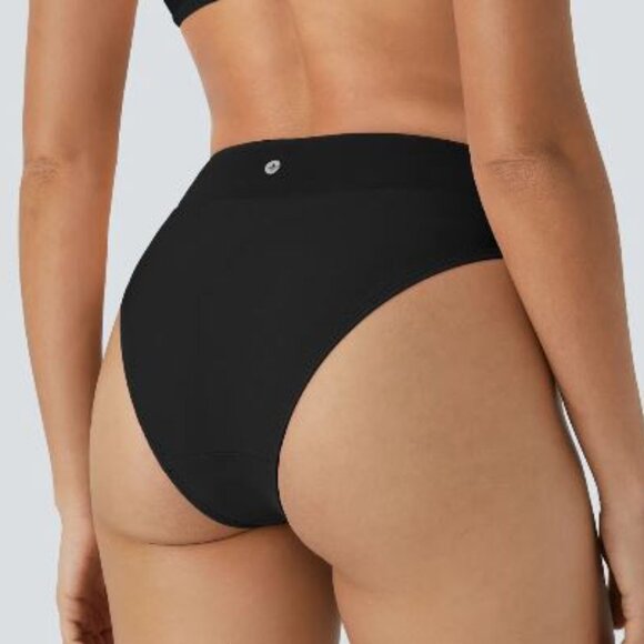 Halara Brand NWT Size Large Ribbed Black Crossover Bikini Bottom Swimsuit - Picture 3 of 4